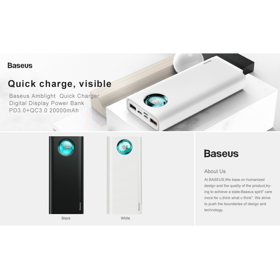 Baseus Power Bank Ambilight Quick Charger 20000mAh 18W PD3.0+QC3.0