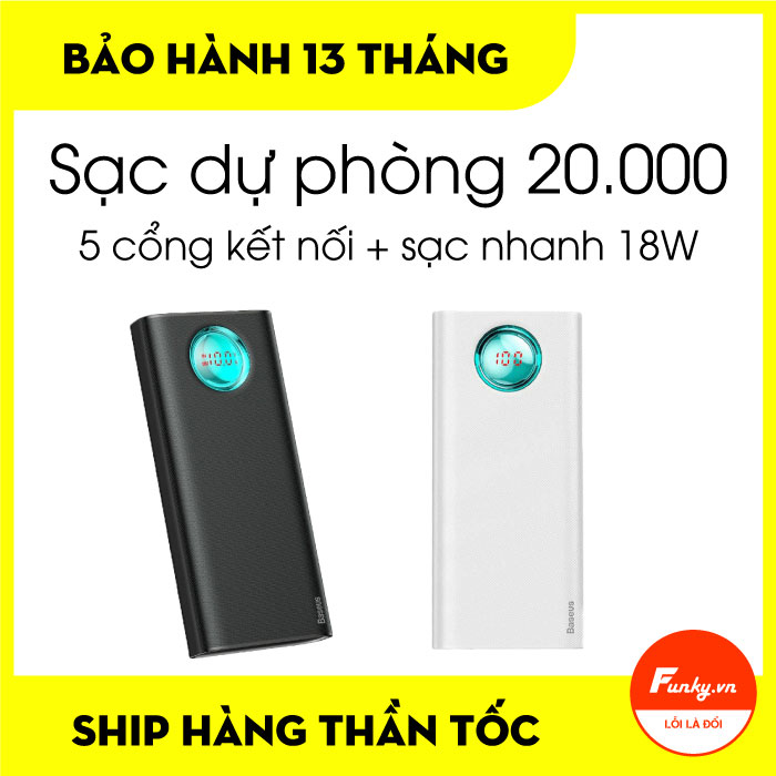 Sạc dự phòng nhanh 20000 mAh 18W Baseus Power Bank Amblight PD3.0+QC3.0