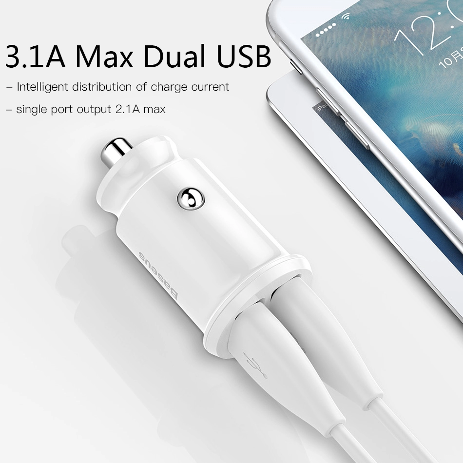 Baseus Grain Car Charger Dual USB 5V-3.1A Fast Charge