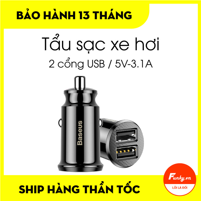 Tẩu sạc đa năng cho xe hơi Baseus Grain Car Charger Dual USB 5V-3.1A Fast Charge