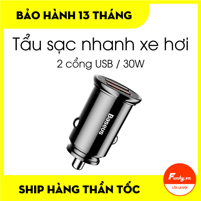 Tẩu sạc nhanh cho xe hơi Baseus Car Charger Dual USB QC 3.0 30W Max SCP / PE+ / AFC