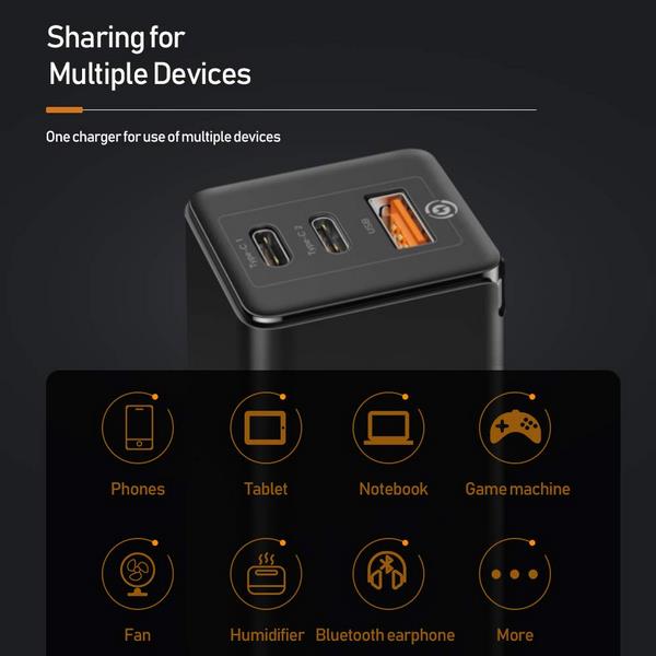 Củ sạc nhanh 65W Baseus GaN 2 Pro Quick Charger (1 USB + 2 Type C)
