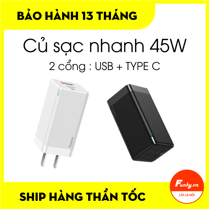 Củ sạc nhanh Baseus GaN 2 Quick Charger C+U 45W CN