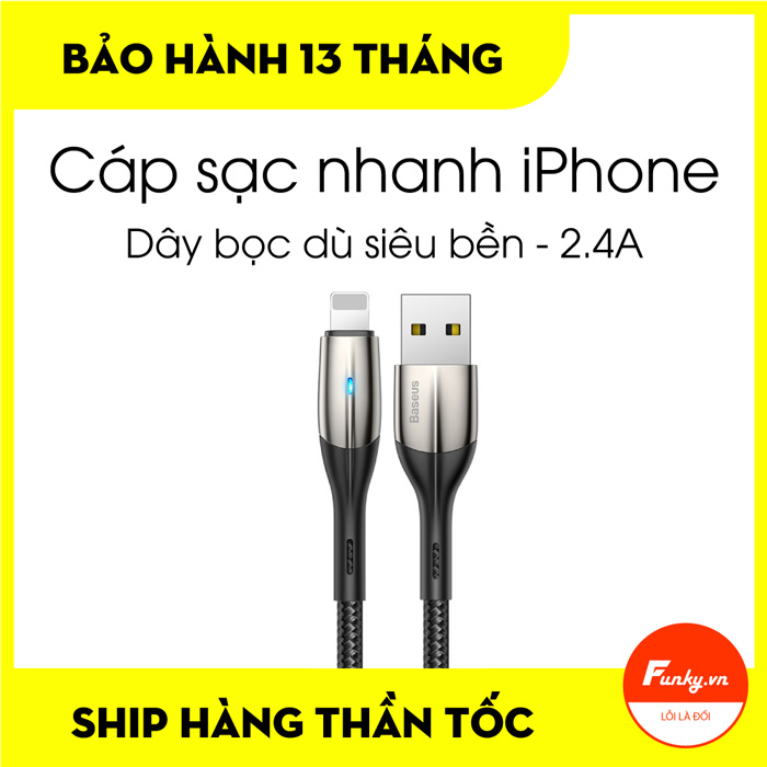 Cáp sạc Lightning Baseus Horizontal Data cho iPhone, iPad 2.4A