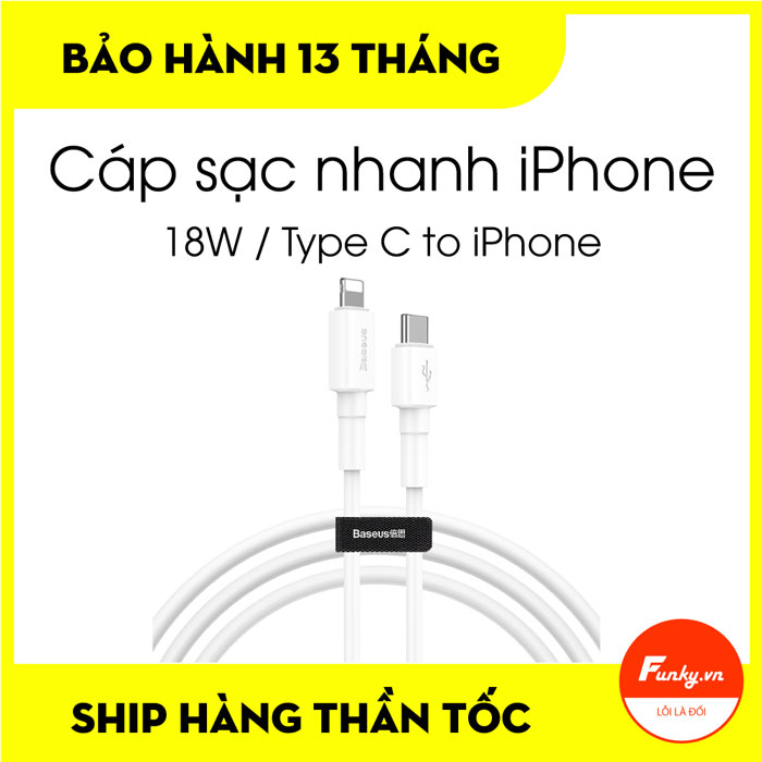 Cáp sạc nhanh Baseus Quick Charge Mini White Type-C to iPhone Cable 18W