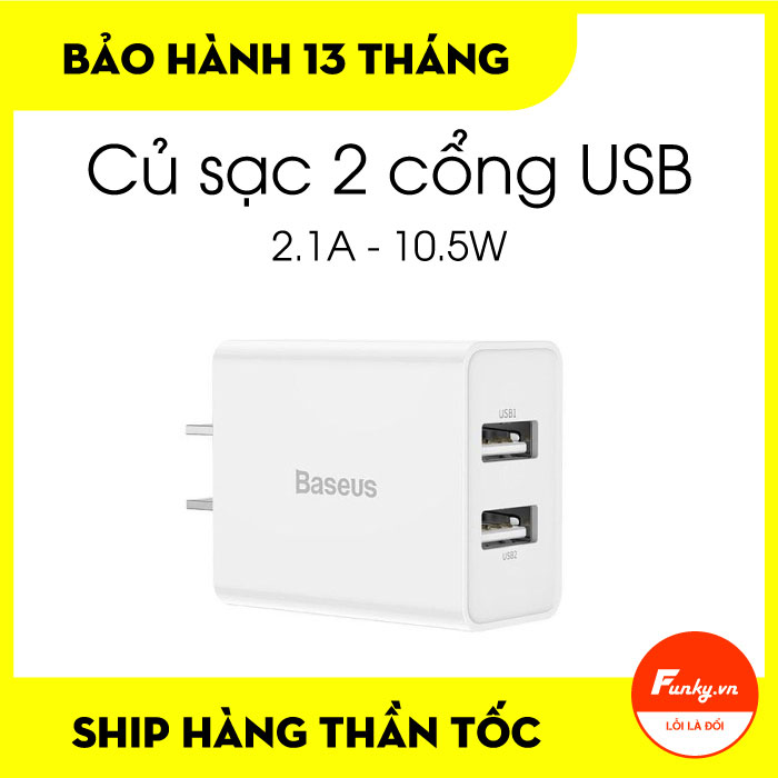 Củ sạc Baseus Speed Mini Dual U Travel Charger 2.1A 10.5W EU