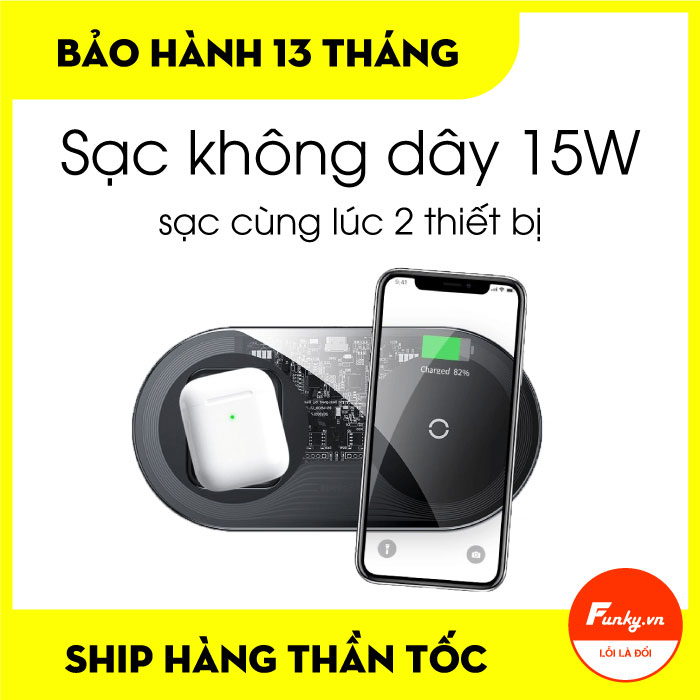Bộ đế sạc nhanh không dây Baseus Simple 2 in 1 Wireless Charger Pro Edition 15W