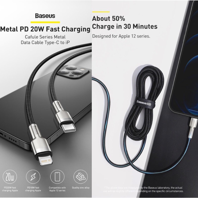 Cáp sạc nhanh 20W Type C to iPhone Baseus Metal Data siêu bền