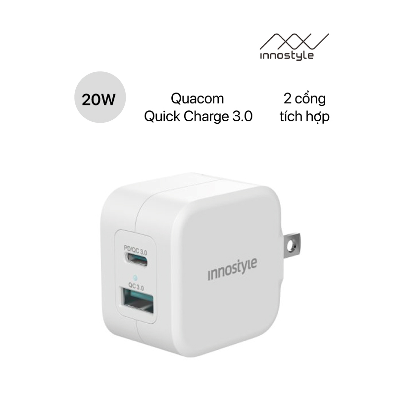 Củ sạc 2 Cổng PD Quick Charge 3.0 20W Innostyle Minigo Pro III